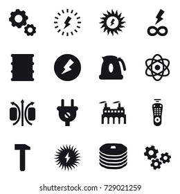 16 vector icon set : gear, lightning, sun power, infinity power, electricity, kettle, gears