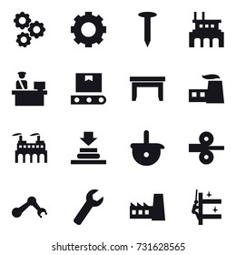 16 vector icon set : gear, nail, factory, table, wrench, skyscrapers cleaning - Shutterstock ID 731628565