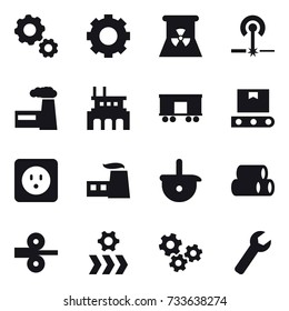 16 vector icon set : gear, nuclear power, laser, factory, power socket, gears, wrench