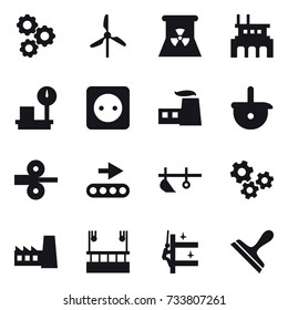 16 vector icon set : gear, windmill, nuclear power, factory, power socket, plow, gears, skyscapers cleaning, skyscrapers cleaning, scraper