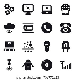 16 vector icon set : gear, monitor arrow, notebook, notebook globe, cloud wireless, nanotube, phone