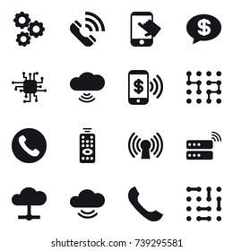 16 vector icon set : gear, call, touch, money message, chip, cloud wireless, phone pay, phone, remote control