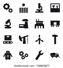 16 vector icon set : gear, sun power, microscope, tools, factory, gears, wrench, sweeper