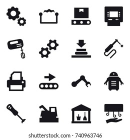 16 vector icon set : gear, electrostatic, atm, mixer, harvester, utility room, hand dryer