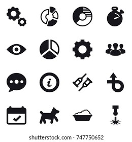 16 Vector Icon Set : Gear, Circle Diagram, Stopwatch, Eye, Diagram, Group, Ballon, Info, Dog, Washing