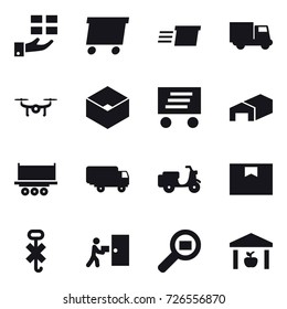 16 vector icon set : gift, delivery, truck, drone, box, warehouse