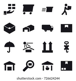 16 vector icon set : gift, delivery, courier, box, warehouse, package