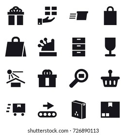 16 vector icon set : gift, delivery, shopping bag, cashbox, package