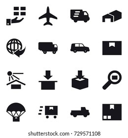 16 vector icon set : gift, plane, delivery, warehouse, pickup, package