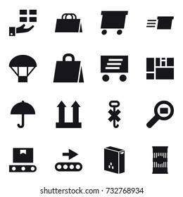 16 vector icon set : gift, shopping bag, delivery, parachute