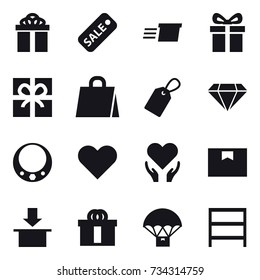 16 vector icon set : gift, sale, delivery, shopping bag, label, diamond, necklace, rack