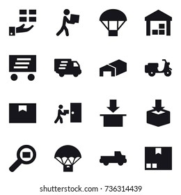 16 vector icon set : gift, courier, parachute, warehouse, delivery, pickup, package