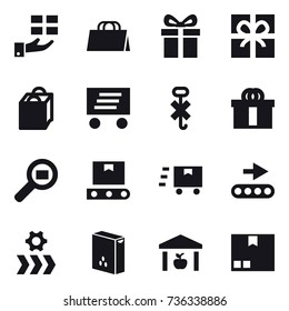 16 vector icon set : gift, shopping bag, delivery, warehouse, package