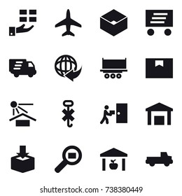 16 vector icon set : gift, plane, box, delivery, warehouse, pickup