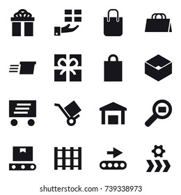 16 vector icon set : gift, shopping bag, delivery, box