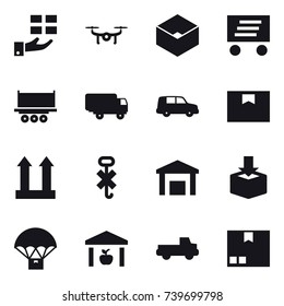 16 vector icon set : gift, drone, box, delivery, warehouse, pickup, package