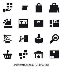 16 vector icon set : gift, delivery, shopping bag, cashbox, tools, warehouse, package