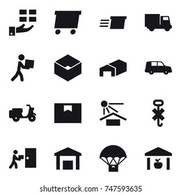 16 vector icon set : gift, delivery, truck, courier, box, warehouse
