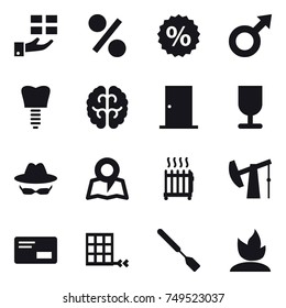 16 vector icon set : gift, percent, door, map, radiator, spatula, sprouting