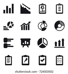 16 vector icon set : graph, crisis, report, clipboard, diagram, circle diagram, presentation, graph up, clipboard list