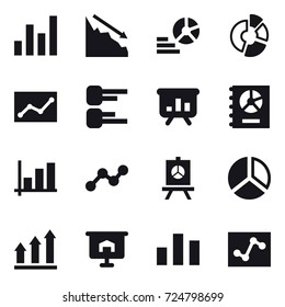 16 vector icon set : graph, crisis, diagram, circle diagram, statistic, presentation, annual report, graph up