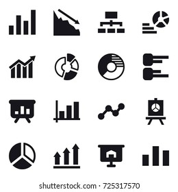 16 vector icon set : graph, crisis, hierarchy, diagram, circle diagram, presentation, graph up