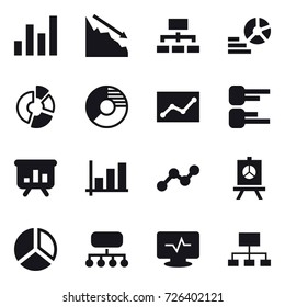 16 vector icon set : graph, crisis, hierarchy, diagram, circle diagram, statistic, presentation, structure