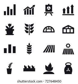 16 vector icon set : graph, diagram, presentation, graph up, flower, greenhouse, field, seedling, sprouting, fertilizer