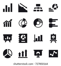 16 vector icon set : graph, crisis, hierarchy, diagram, circle diagram, presentation, annual report, graph up