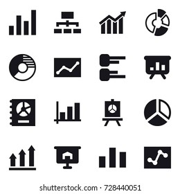 16 vector icon set : graph, hierarchy, diagram, circle diagram, statistic, presentation, annual report, graph up