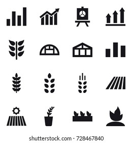 16 vector icon set : graph, diagram, presentation, graph up, greenhouse, spikelets, field, seedling, sprouting