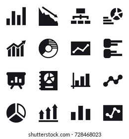 16 vector icon set : graph, crisis, hierarchy, diagram, circle diagram, statistic, presentation, annual report, graph up