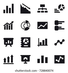 16 vector icon set : graph, crisis, hierarchy, diagram, circle diagram, statistic, presentation, annual report, graph up