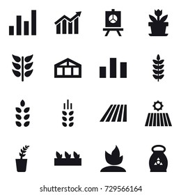 16 vector icon set : graph, diagram, presentation, flower, greenhouse, spikelets, field, seedling, sprouting, fertilizer