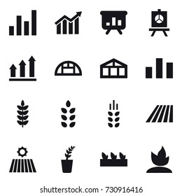 16 vector icon set : graph, diagram, presentation, graph up, greenhouse, spikelets, field, seedling, sprouting