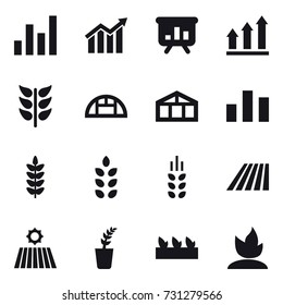 16 vector icon set : graph, diagram, presentation, graph up, greenhouse, spikelets, field, seedling, sprouting