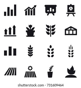 16 vector icon set : graph, diagram, presentation, graph up, flower, greenhouse, spikelets, field, seedling, sprouting