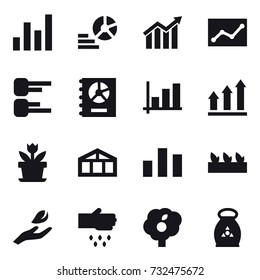 16 vector icon set : graph, diagram, statistic, annual report, graph up, flower, greenhouse, seedling, hand leaf, sow, garden, fertilizer 16 vector icon set : graph, diagram, statistic, annual report, graph up, flower, greenhouse, seedling, hand leaf, sow, garden, fertilizer