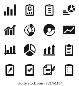 16 vector icon set : graph, report, clipboard, diagram, circle diagram, statistic, graph up, clipboard list
