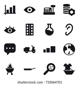 16 vector icon set : graph, eye, cashbox, virtual mining, earth, bbq, pan, viruses, handle washing