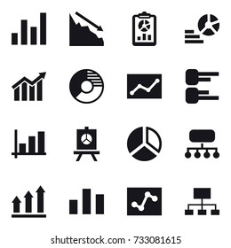 16 vector icon set : graph, crisis, report, diagram, circle diagram, statistic, presentation, structure, graph up, hierarchy