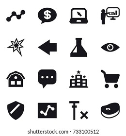 16 vector icon set : graph, money message, notebook, presentation, bang, left arrow, house, hotel, cart