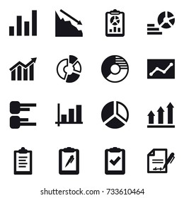 16 vector icon set : graph, crisis, report, diagram, circle diagram, statistic, graph up, clipboard