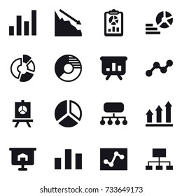 16 vector icon set : graph, crisis, report, diagram, circle diagram, presentation, structure, graph up, hierarchy