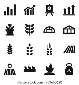 16 vector icon set : graph, diagram, presentation, graph up, flower, greenhouse, spikelets, field, seedling, sprouting, fertilizer