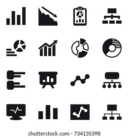 16 vector icon set : graph, crisis, report, hierarchy, diagram, circle diagram, presentation, structure