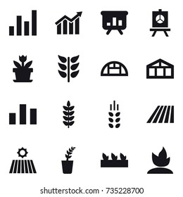 16 vector icon set : graph, diagram, presentation, flower, greenhouse, spikelets, field, seedling, sprouting