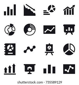 16 vector icon set : graph, crisis, diagram, circle diagram, statistic, presentation, annual report, graph up