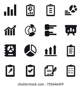 16 Vector Icon Set : Graph, Report, Clipboard, Diagram, Circle Diagram, Presentation, Annual Report, Graph Up, Clipboard List