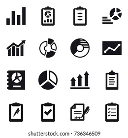 16 vector icon set : graph, report, clipboard, diagram, circle diagram, statistic, annual report, graph up, clipboard list